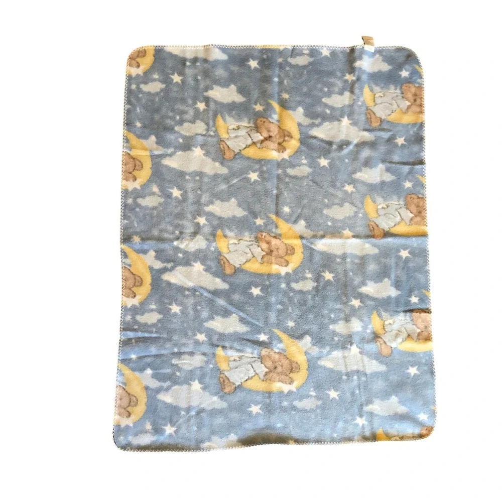 Vintage Dolly Boyds Collection Baby Blanket Blue Sleeping Bear Moon Stars 2002